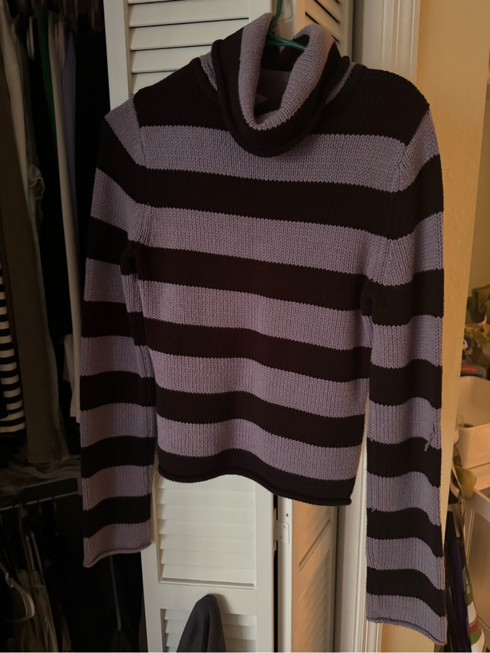 Caslon Purple and Black Striped Turtleneck Sweater